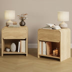 Modern Curved Nightstands Set of 2 with Open Shelf,Natural Oak by TROJMHome