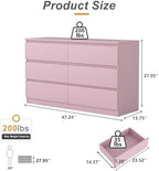 Pink 6 Drawer Dresser for Bedroom, Modern Dresser with Deep Drawer,Wide Storage Chest of Drawers, Bedroom Storage Organizer Furniture for Living Room - Image 3