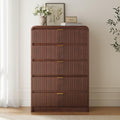 FURSUN Fluted 5 Drawers Dresser for Bedroom, 48" Tall Wooden Modern Dresser with Metal Handle, Curved Profile Design, Storage Organizer for Bedroom, Living Room, Hallway, Dark Walnut by FURSUN