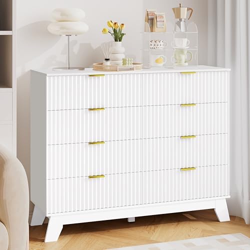 HUANLEGO 48" W Tall Fluted Dresser for Bedroom with 8 Drawer, White - Image 4