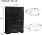 Farmhouse 6 Drawers Dresser Chests for Bedroom, Black 6 Chest of Drawers - Image 2