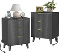3 Drawers Nightstands Set of 2 w/Charging Station, Modern Fluted Dresser by Lulive