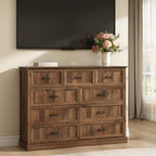 Farmhouse 9 Drawer Dresser for Bedroom, 55" Walnut Dresser with TV Stand - Image 6