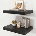 16" Black Floating Shelves 12inch Deep Wall Shelf, Set of 2 by Ornawit