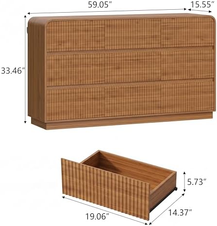 Wodeer Dresser Fluted 6 Drawers Dresser for Bedroom, 47" Wide Wood Chest of Drawers with Hidden Handles & Rounded Corners (Walnut, 9 Drawers, Fluted Panel & Rounded Corners) - Image 2