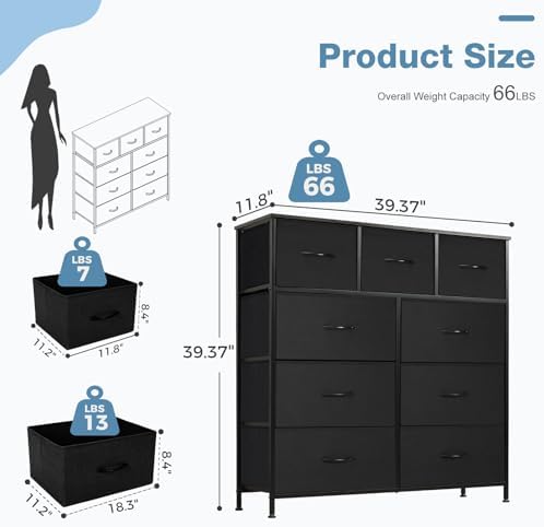 DUMOS Dresser for Bedroom, Storage Organizer with 9 Drawers - Image 3