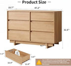 6 Drawer Oak Dresser for Bedroom, 47" Wide Mid Century Modern Dresser - Image 2