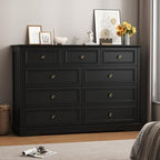 51" Wide Farmhouse 9 Drawer Dresser for Bedroom, Black by Seeday