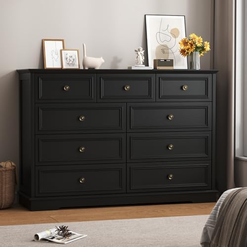 51" Wide Farmhouse 9 Drawer Dresser for Bedroom, Black by Seeday