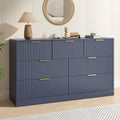 Blue Dresser with 7 Drawer 55" Wide Fluted Dresser for Bedroom丨Modern Chest of Drawer with Metal Handles, Wood TV Stand for Bedroom, Living Room, Entryway, Hallway, Blue by NOVAMAISON