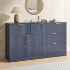 Blue Dresser with 7 Drawer 55" Wide Fluted Dresser for Bedroom丨Modern Chest of Drawer with Metal Handles, Wood TV Stand for Bedroom, Living Room, Entryway, Hallway, Blue by NOVAMAISON