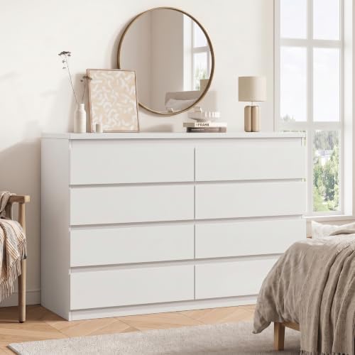 MapleGrace Modern 8 Drawer Dresser, White by MapleGrace