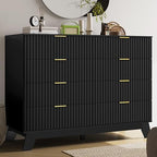 HUANLEGO 48" W Tall Fluted Dresser for Bedroom with 8 Drawer, Black by HUANLEGO