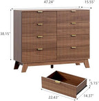 Wodeer 8 Drawer Fluted Dresser for Bedroom, Mid Century Modern Wooden Dresser with 8 Drawers, Dressers & Chests of Drawers with Metal Handle, TV Stand & Storage Organizer for Entryway, Hallway, Walnut - Image 2