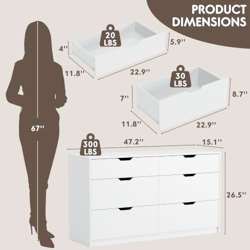 YESHOMY Dresser for Bedroom, 47.2" Modern Wood Chest with 6 Drawers - Image 2