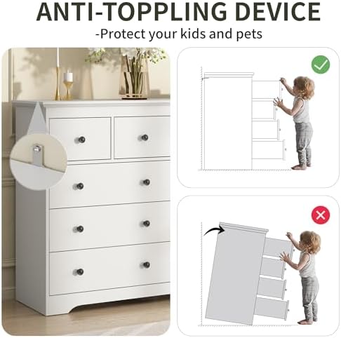 White Dresser for Bedroom, 10 Drawer Dresser with Large Drawers, 55 Inch Wide Wood Chest for Living Room, Hallway - Image 6