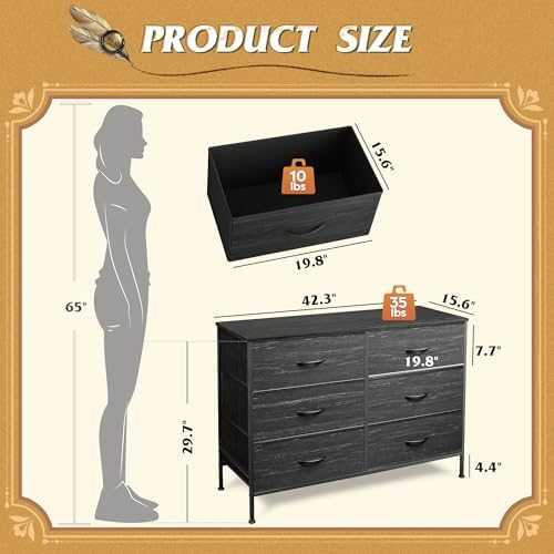 WLIVE Dresser for Bedroom with 6 Drawers, Charcoal Black Wood Grain Print - Image 3