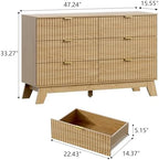 Wodeer 6 Drawer Fluted Dresser for Bedroom, Mid Century Modern Wooden Dresser with 6 Drawers, Dressers & Chests of Drawers with Metal Handle, TV Stand & Storage Organizer for Entryway, Hallway, Oak - Image 2