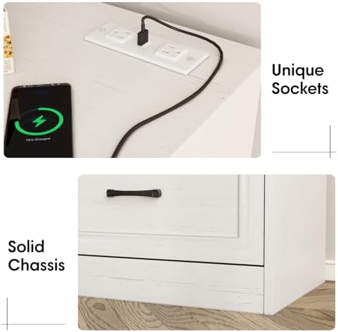 Fameill Dresser for Bedroom, 6 Drawer Wide Dresser Organizer with Charging Station for Hallway with Metal Handles, Woodgrain White - Image 3