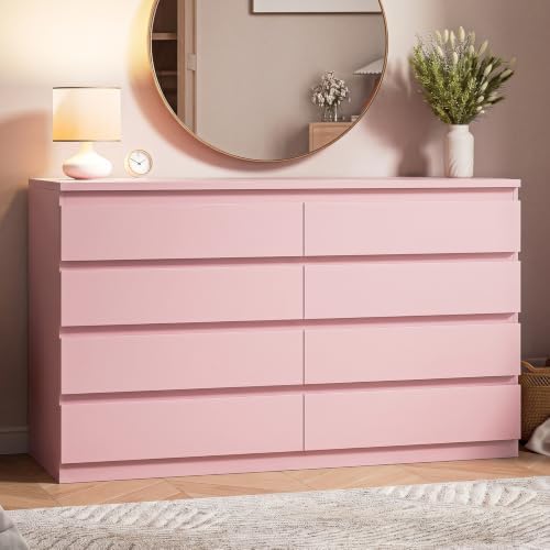 MapleGrace Modern 8 Drawer Dresser, Pink by MapleGrace