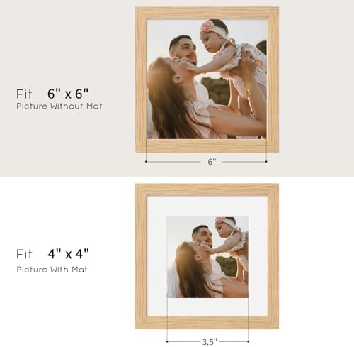 puthiac 6x6 Solid Oak Wood Picture Frame with 4x4 Mat, Natural Oak, 1 Pack - Image 4