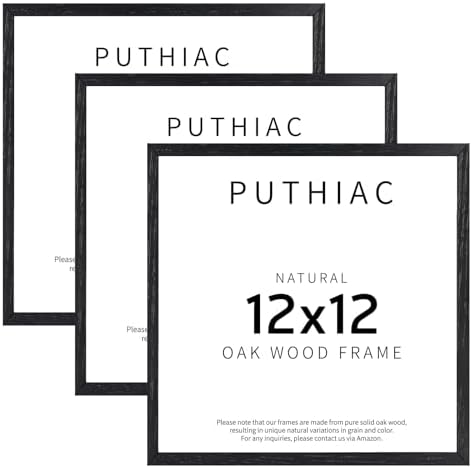 puthiac 12x12 Solid Oak Wood Picture Frames, Black, 3 Pack by PUTHIAC