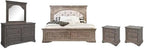 Pemberly Row King Panel Bed, Driftwood Gray Wood Frame, Upholstered Button by PEMBERLYROW