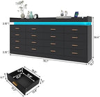 Hlivelood 16 Drawer Dresser with LED Light and Charging Station, Modern Chest of Drawers for Closet, Wide Drawer Organizer Cabinet, Living Room, Entryway, Hallway, Black - Image 2