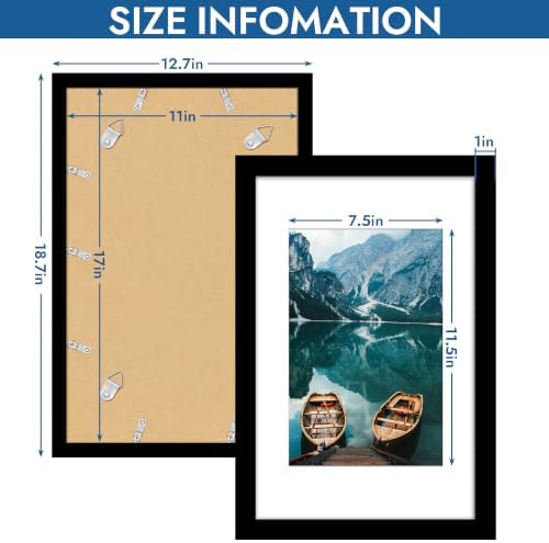 Hongkee 11x17 Picture Frame Set of 4, 11 x 17 Black Wood Style(Mat 8x12) - Image 3