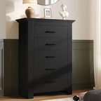 5 Drawer Dresser for Bedroom, Wood Dresser Chests of Drawers with Metal Handle, 47" Tall Vintage Design Storage Dressers for Bedroom, Cabinet Organizer Drawers for Hallway, Entryway, Closet, Black by KNOWORLD