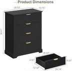 Wooden 4 Drawer Dresser for Bedroom, 36.6 in Tall Fluted Dresser with Metal Handles, Modern Chest of Drawers for Bedroom, Living Room, Entryway, Black - Image 2