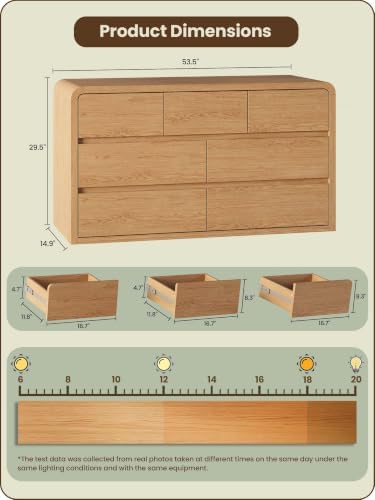 Modern 54" Wide 7 Drawers Dresser with Curved Profile Design,Oak - Image 2