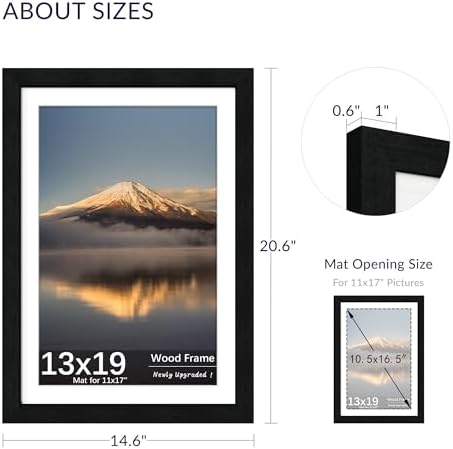 13x19 Poster Frame, Black Wood Frame with 11x17 Mat, 3 Pack - Image 2