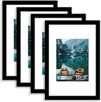 Hongkee 12x18 Picture Frame Set of 4, 12 x 18 Black Wood Style(Mat 8.5x11) by Hongkee