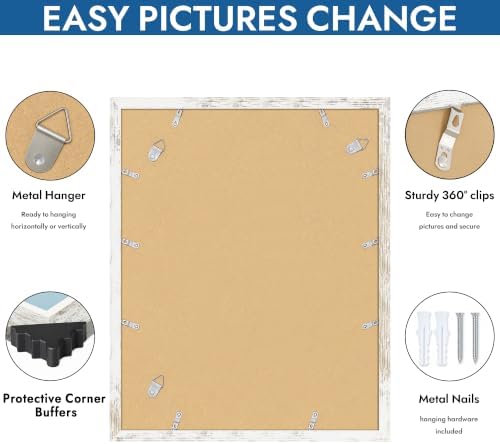 Hongkee 16x20 Frames Set of 4, 16 x 20 Distressed White Wood(Mat 11x14) - Image 5