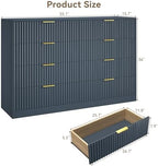 Navy Blue 8 Drawer Dresser for Bedroom, 55" Wide Fluted Chest of Drawers with Gold Metal Handles, Modern Wooden Dresser, Closet Storage Organizer Mid Century TV Stand for Living Room Hallway - Image 2