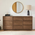 9 Drawer Dresser for Bedroom, 59.1" Wide Double Chest of Drawers with Storage, Wood Dresser TV Stand, Modern Closet Store Organizer for Living Room, Hallway, Nursery, Walnut by RYWI11OUSE