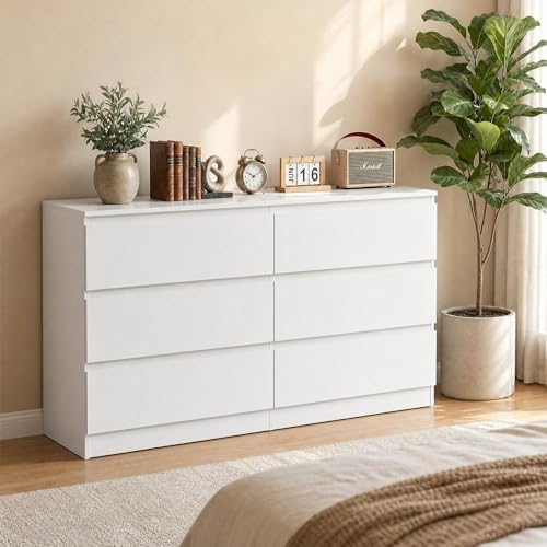 White Dresser for Bedroom, 48'' Modern Large 6 Drawer Dresser with Deep Drawer,Wide Storage Chest of Drawers,Bedroom Storage Furniture, TV Stand for Living Room - Image 5