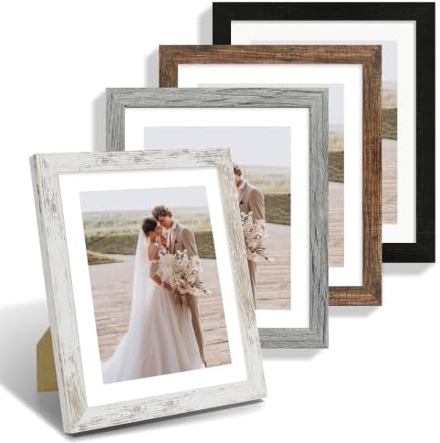 Hongkee 10x12 Picture Frame Set of 4, Made of Real Glass and Multicolour Frame - Display Picture 8x10 with Mat or 10x12 Without Mat, 10 by 12 Photo for Wall Mounting by Hongkee