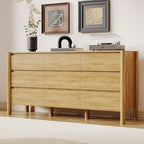 HOUROM Oak Dresser for Bedroom,63" Wide 9 Drawer Mid Century Modern Chest by HOUROMDresserforBedroom