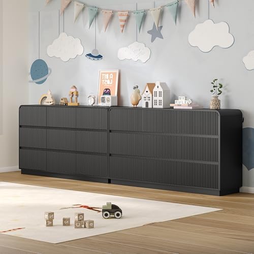 BORNOON Dresser for Bedroom with 9 Drawers, Fluted Chest of Drawers with Round Curved Corner, Hidden Handles, Modern Wood Storage Organizer for Bedroom, Nursery, Living Room - Image 6