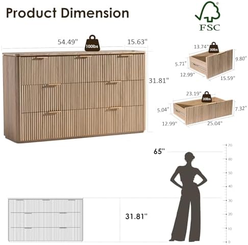 Fluted 7 Drawer Dresser for Bedroom, 54"W Wooden Dressers & Chest of Drawer - Image 2