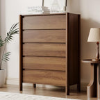 HOUROM Walnut Dresser for Bedroom,45"Tall 5 Drawer Mid Century Modern Chest by HOUROMDresserforBedroom