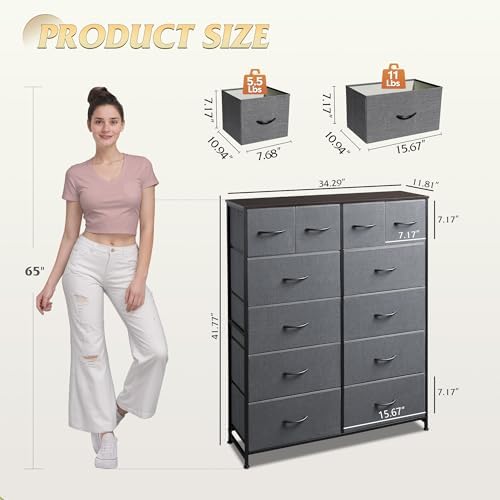 WLIVE 12 Drawer Tall Fabric Dresser Bedroom Storage Chest, Dark Grey - Image 3