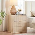 LEYAOYAO Fluted Nightstand with Charging Station, 23" Modern Night Stand with Woodgrain Top, 3 Drawers End Table w/Storage, Bedside Tables for Bedroom, Living Room, Curved Profile Design,Wood by LEYAOYAO-Findtheshiningpointofyourideallife%EF%BC%81