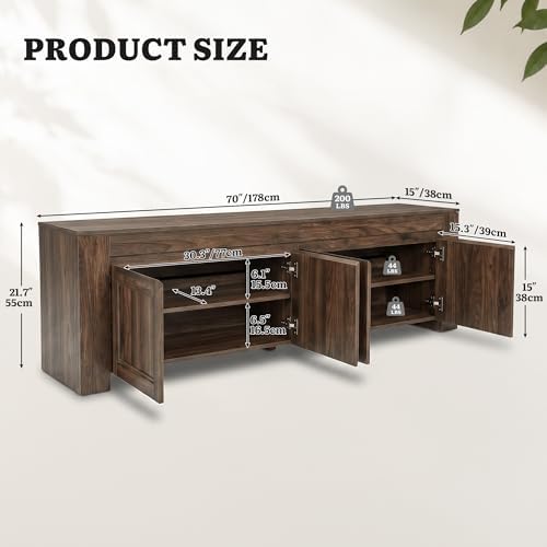 YITAHOME 70 Inch TV Stand with Storage Doors for up to 80" TVs, Dark Walnut - Image 2