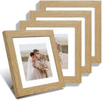 Hongkee 8x8 Picture Frames Set of 4, Made of Glass and Natural Oak Wooden Frame - Display Picture 6x6 with Mat or 8 x 8 Without Mat, 8 by 8 Photo for Wall or Tabletop by Hongkee
