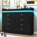 Hlivelood 8 Drawer Dresser with LED Light and Charging Station, Modern Chest of Drawers for Closet, Wide Drawer Organizer Cabinet for Bedroom, Living Room, Entryway, Hallway(Black) by Hlivelood