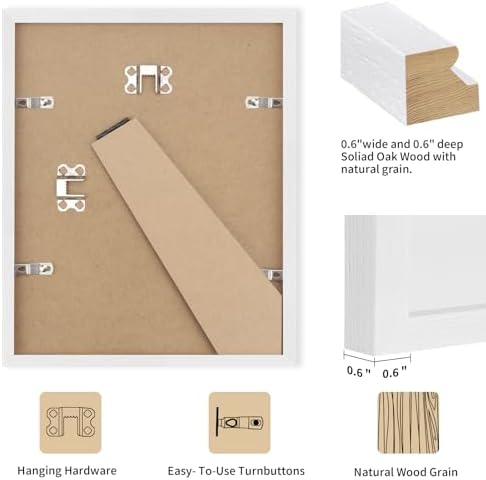 puthiac 8x10 Solid Oak Wood Picture Frames, White, 3 Pack - Image 3