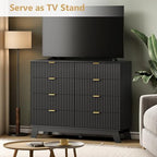 Wodeer 8 Drawer Fluted Dresser for Bedroom, Mid Century Modern Dresser with 8 Drawers, Dressers & Chests of Drawers with Metal Handle, TV Stand & Storage Organizer for Entryway, Hallway, Black - Image 3